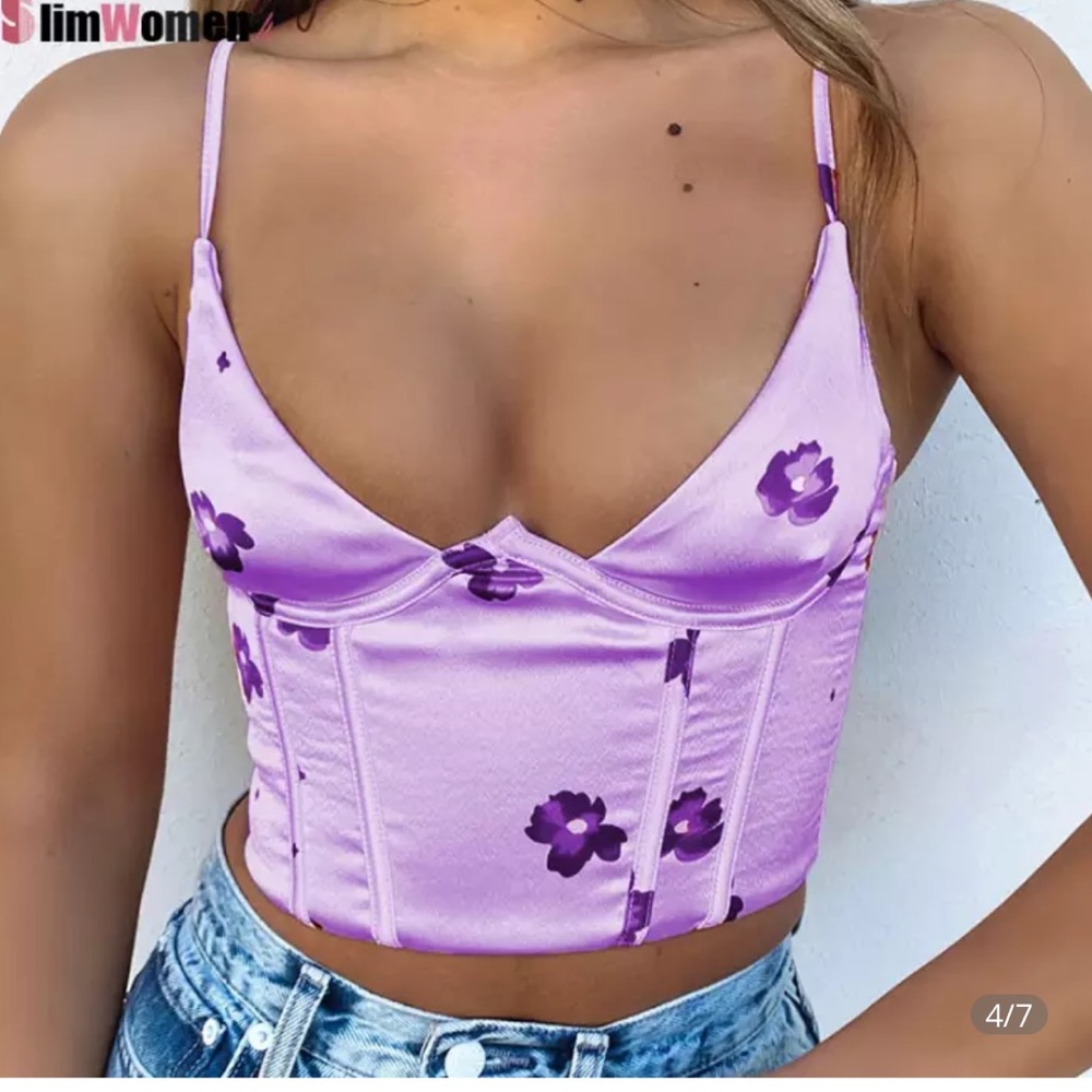 Satin silk floral bustier crop top